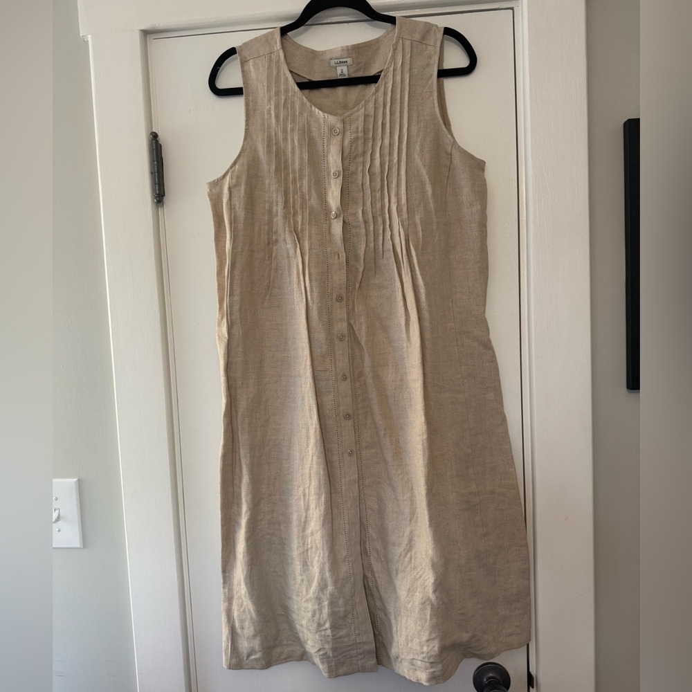 L.L. Bean 100% Linen Midi Pintuck Dress